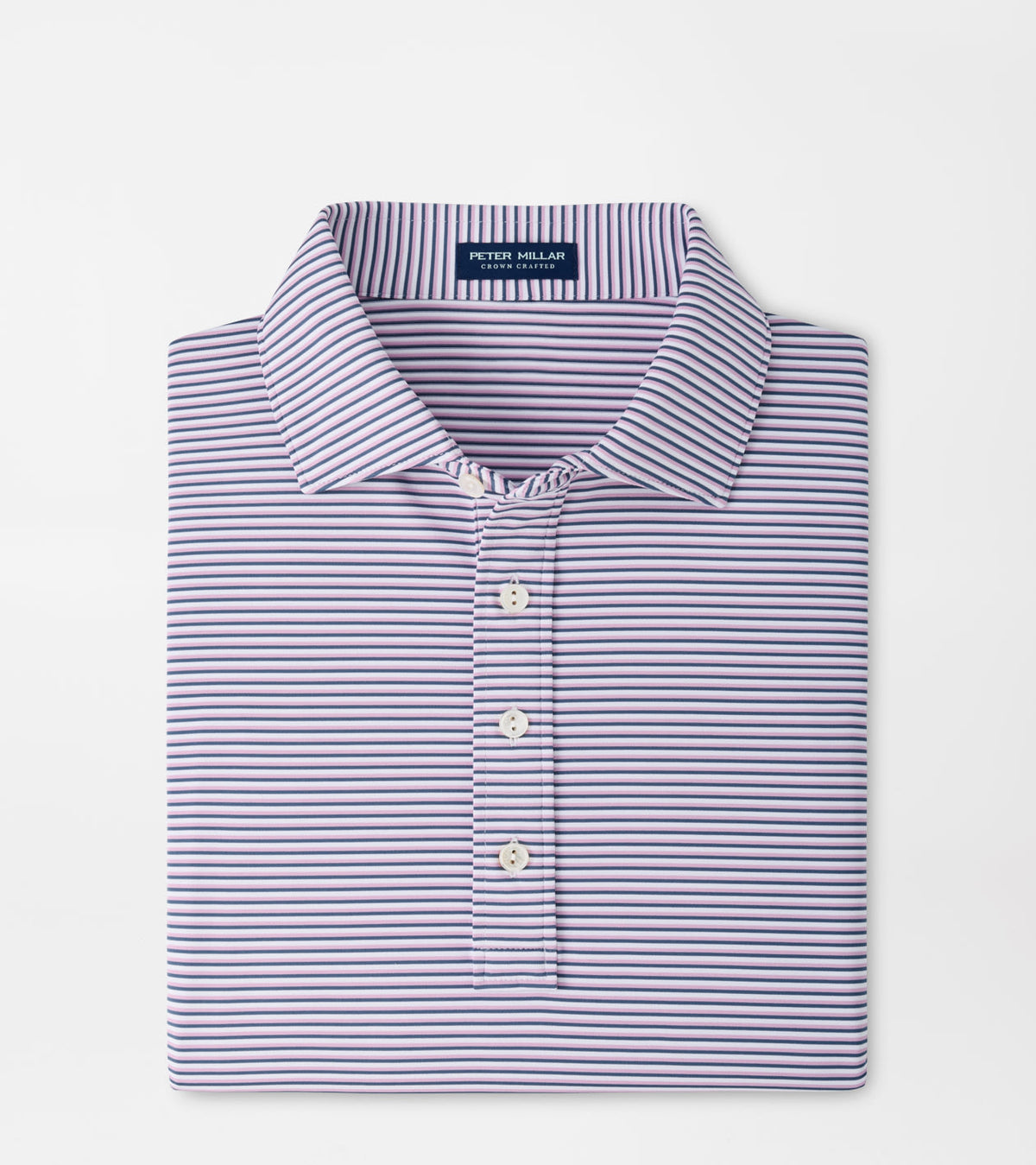 Peter Millar Rondo Performance Jersey Polo in White / Cadet - folded front view