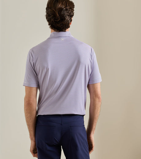 Peter Millar Rondo Performance Jersey Polo in White / Cadet - model rear view