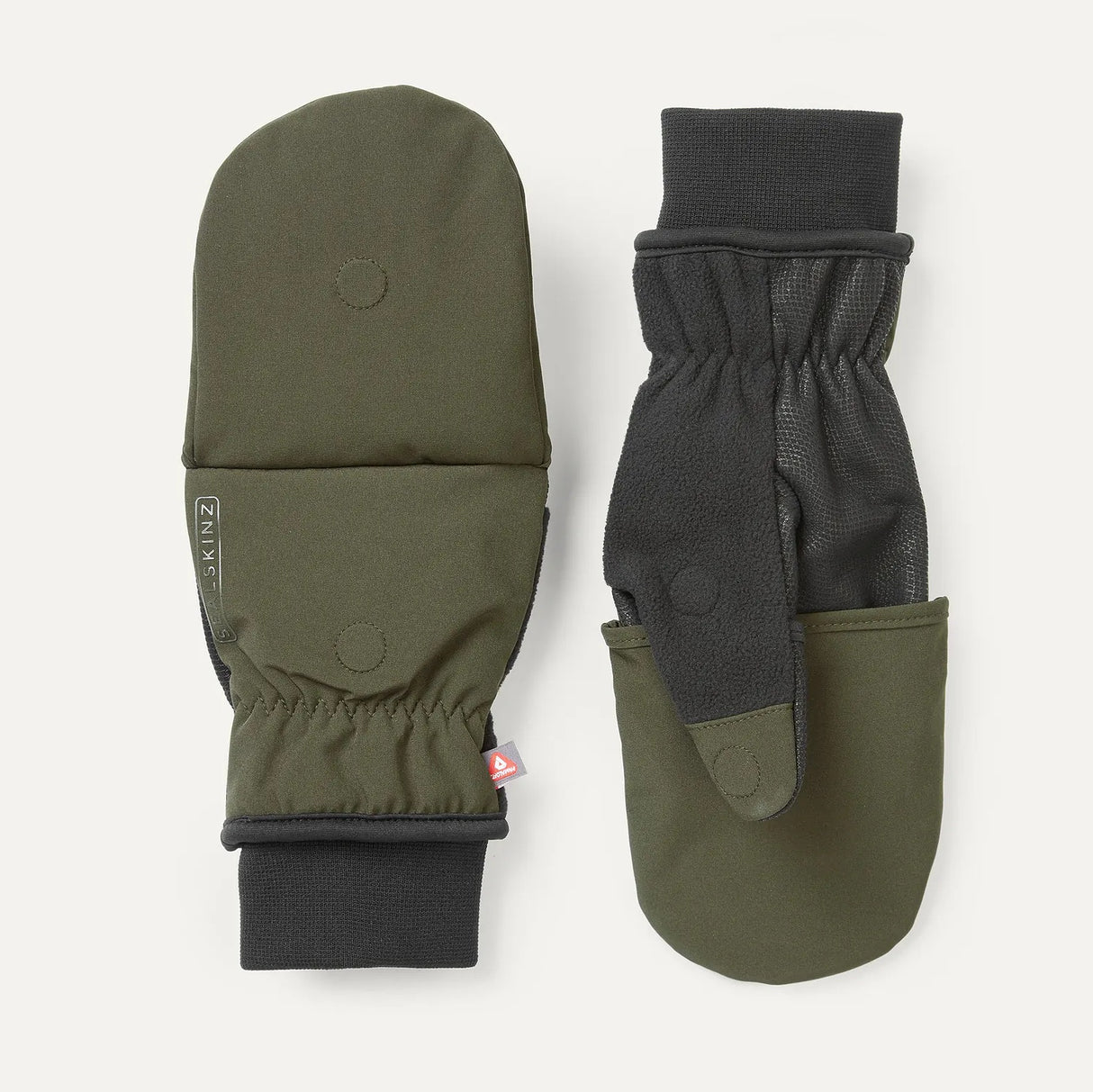 SEALSKINZ Walpole Windproof Cold Weather Convertible Mitts - Olive Green & Black