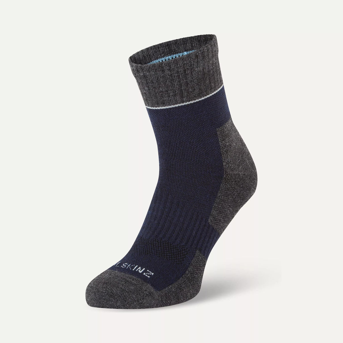SEALSKINZ Morston Solo QuickDry Ankle Length Socks in Navy / Grey Marl / Cream
