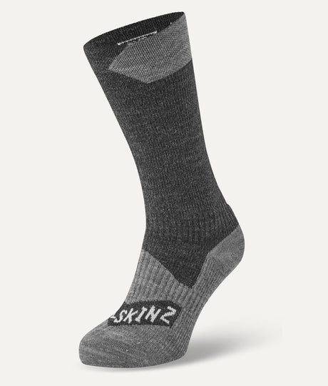 SEALSKINZ Raynham Waterproof All Weather Mid Length Socks - Black & Grey