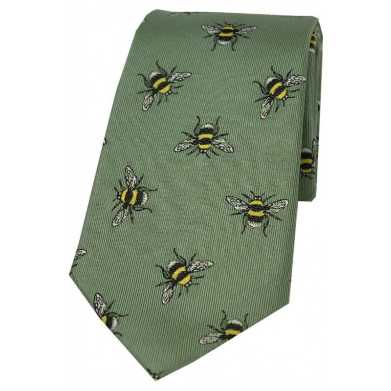SOPRANO Bumble Bee Luxury Silk Tie - Sage Green