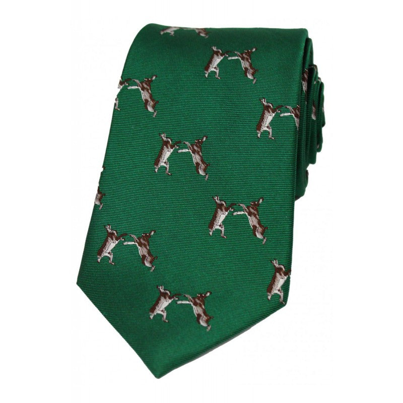 SOPRANO Boxing Hares Country Silk Tie - Racing Green