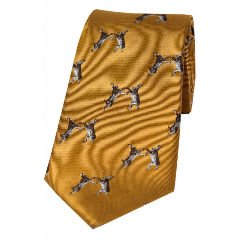 SOPRANO Boxing Hares Country Silk Tie - Old Gold