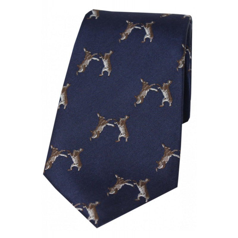 SOPRANO Boxing Hares Country Silk Tie - Navy