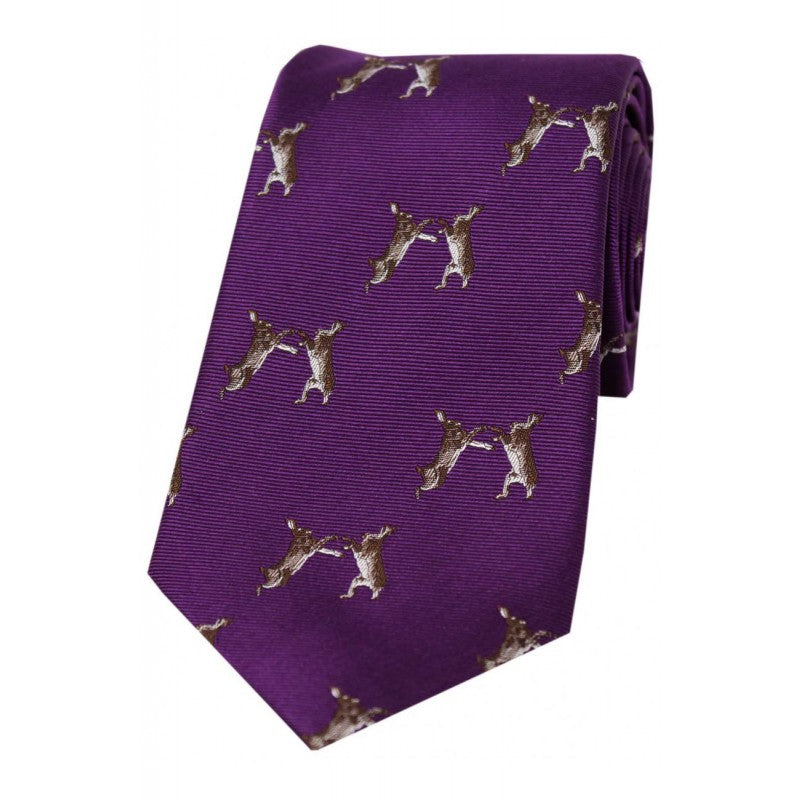 SOPRANO Boxing Hares Country Silk Tie - Purple
