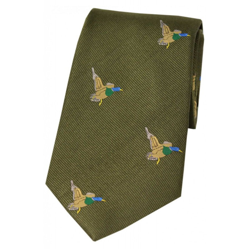 SOPRANO Flying Ducks Silk Country Tie - Country Green