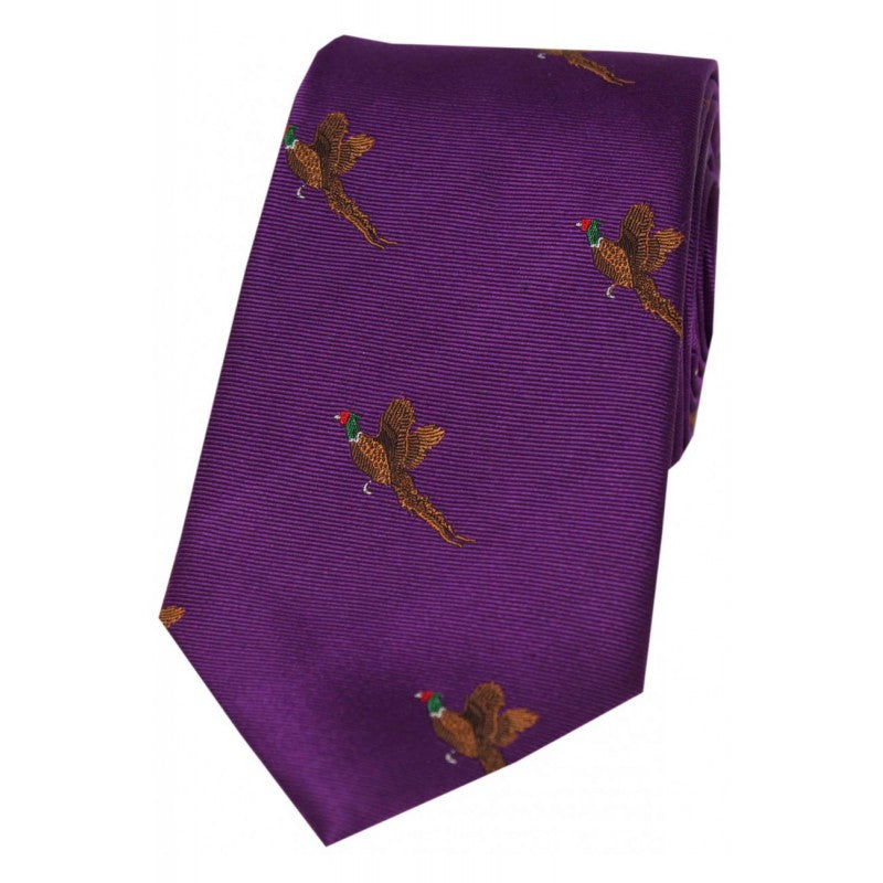 SOPRANO Flying Pheasants Silk Country Tie - Purple