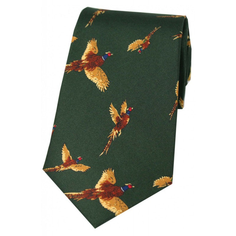 SOPRANO Flying Pheasants Silk Country Tie - Country Green