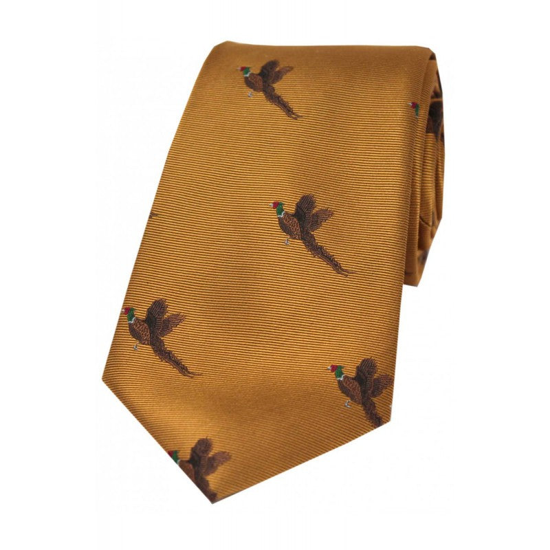 SOPRANO Flying Pheasants Silk Country Tie - Old Gold