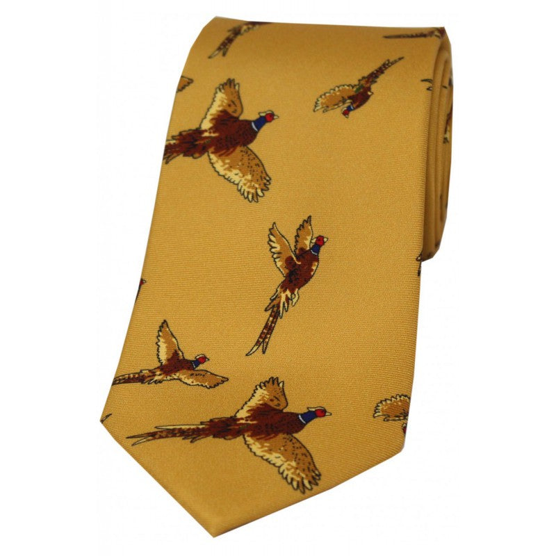 SOPRANO Flying Pheasants Silk Country Tie - Mustard