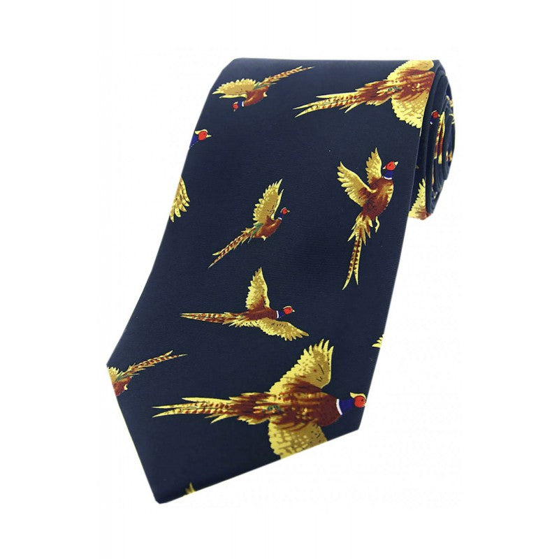 SOPRANO Flying Pheasants Silk Country Tie - Navy