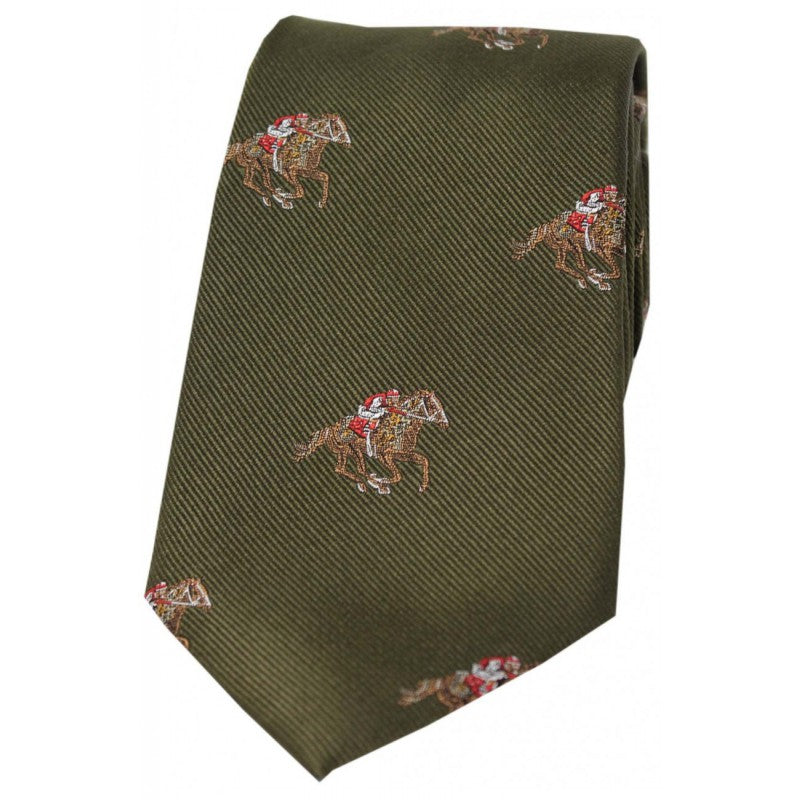 SOPRANO Jockeys & Horses Silk Country Tie - Moss Green