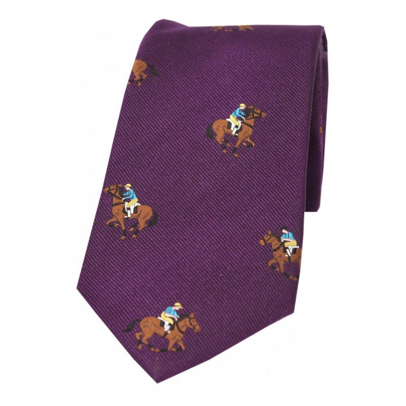SOPRANO Jockeys & Horses Silk Country Tie - Purple