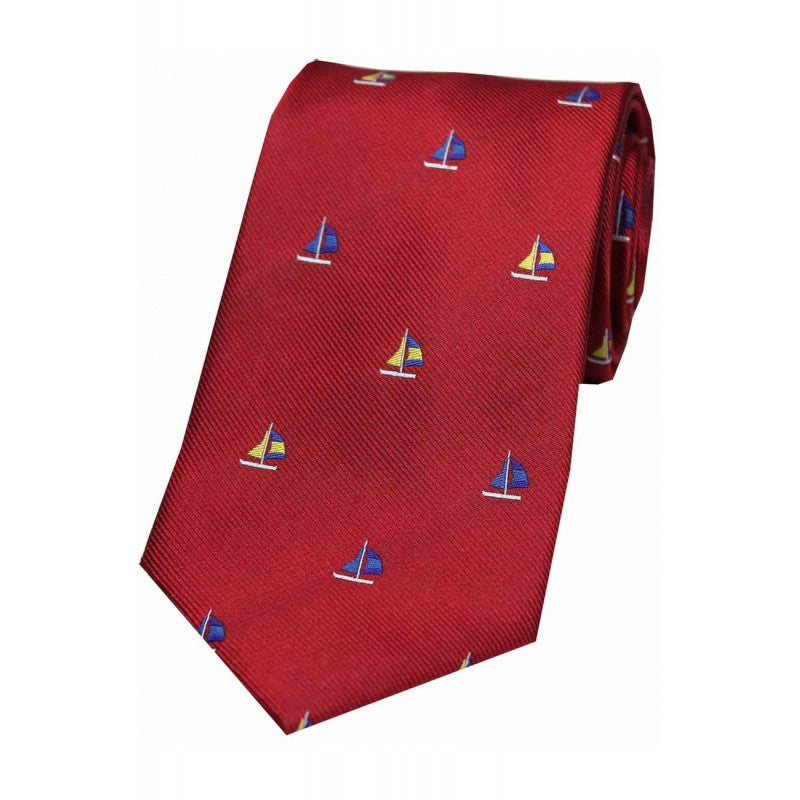 SOPRANO Sailing Boats Country Silk Tie - Red