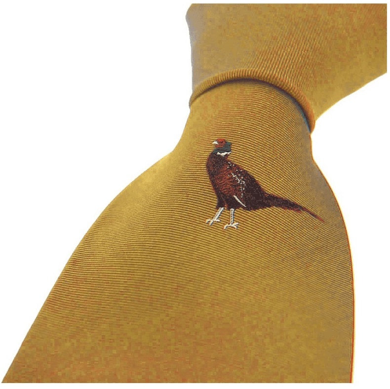 SOPRANO Single Motif Standing Pheasant Silk Country Tie - Gold