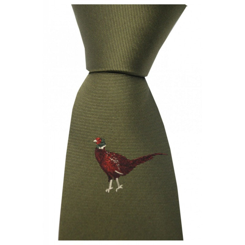 SOPRANO Single Motif Standing Pheasant Silk Country Tie - Green