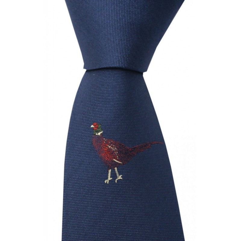 SOPRANO Single Motif Standing Pheasant Silk Country Tie - Navy
