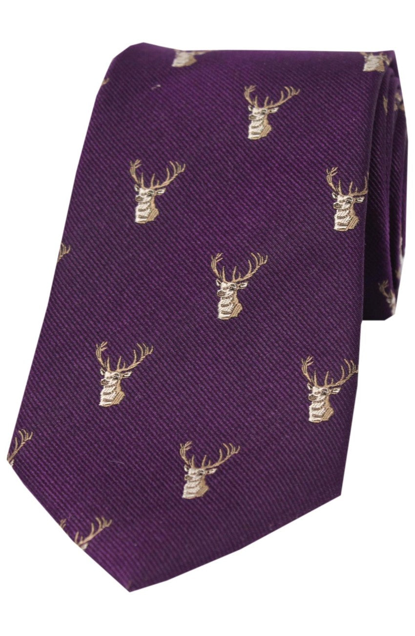 SOPRANO Stags Head Silk Country Tie - Purple