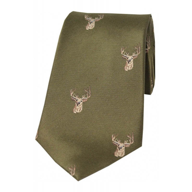SOPRANO Stags Head Silk Country Tie - Moss Green