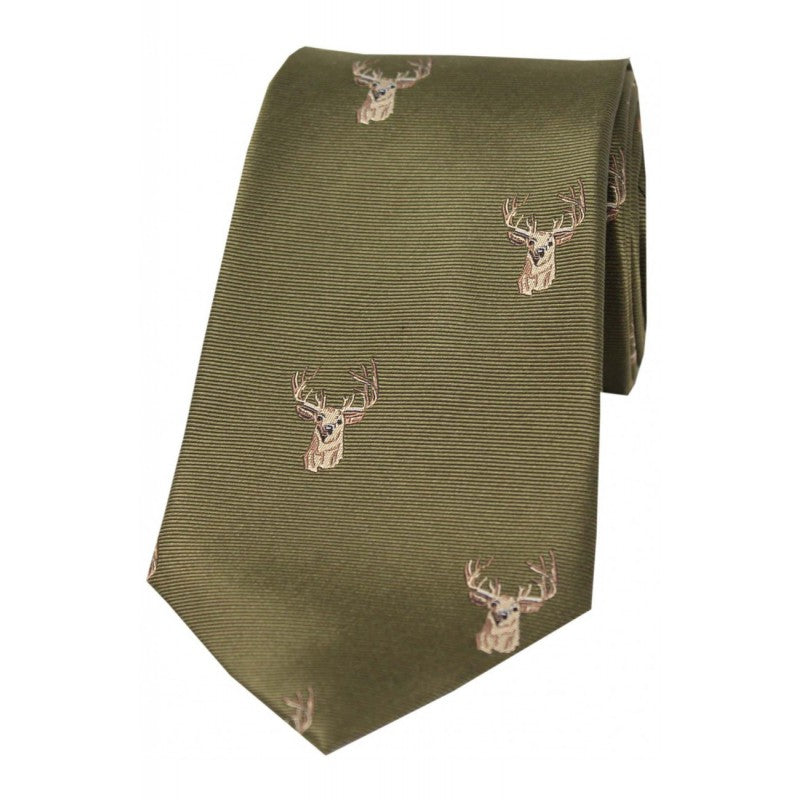SOPRANO Stags Head Silk Country Tie - Moss Green Soprano