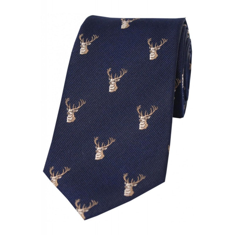 SOPRANO Stags Head Silk Country Tie - Navy