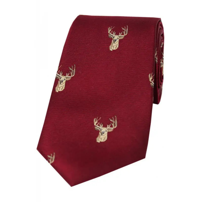 SOPRANO Stags Head Silk Country Tie - Red Soprano