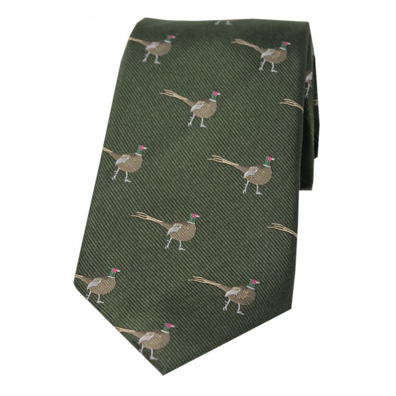 SOPRANO Standing Male Pheasant Woven Silk Country Tie - Country Green