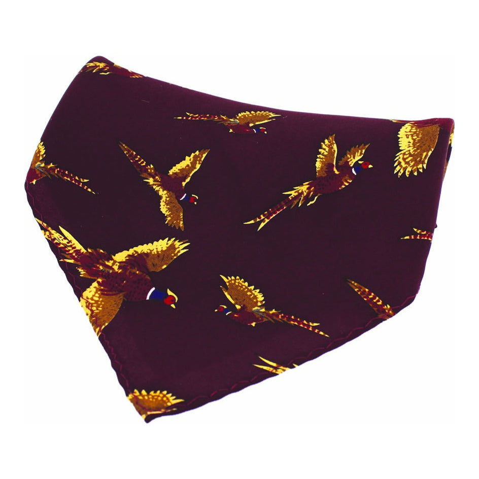 Soprano Wine Flying Pheasant Silk Pocket Square