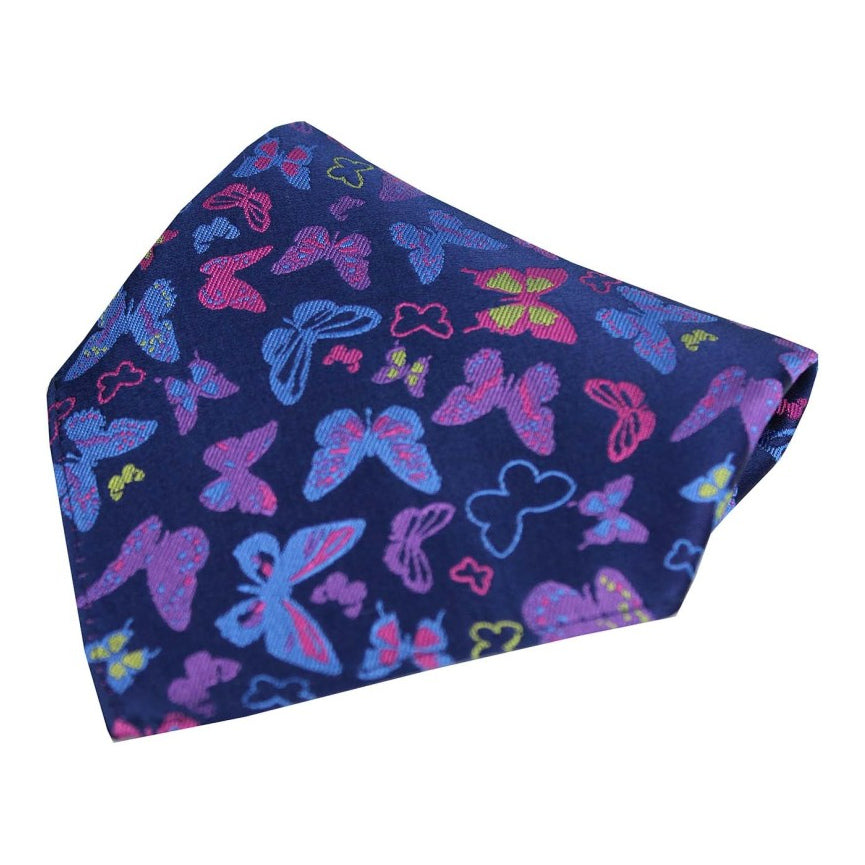 Posh & Dandy Multicoloured Butterflies on Navy Silk Pocket Square