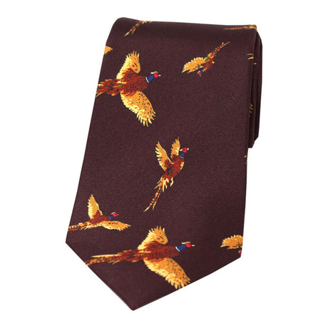 Soprano Flying Pheasants Wine Ground Country Silk Tie
