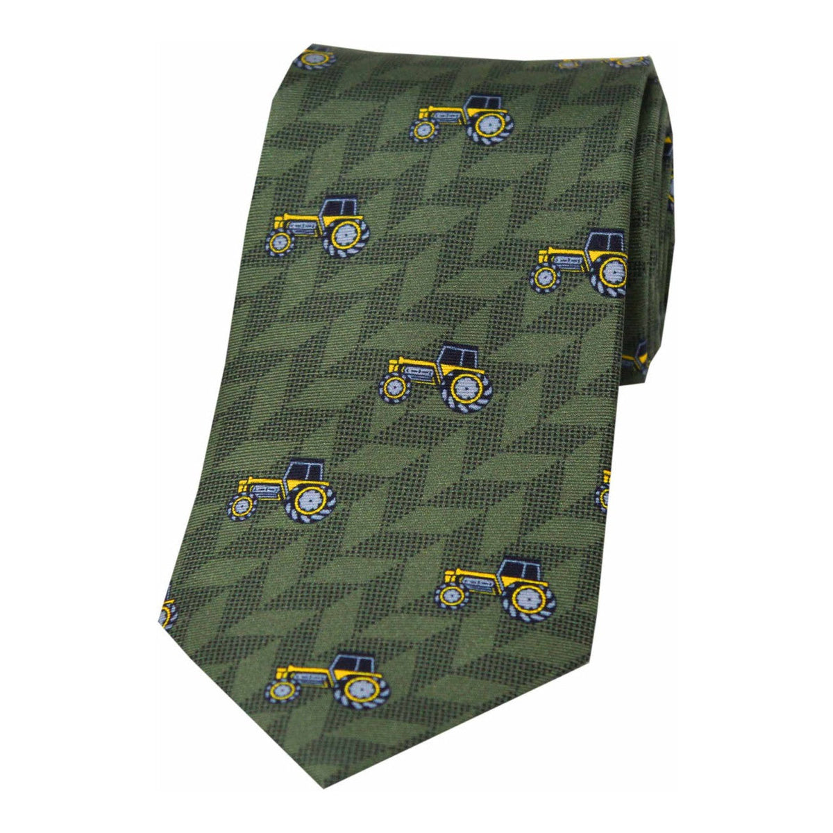 Soprano Yellow Tractors On Country Green Ground Country Silk Tie