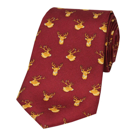 Soprano Stags Heads On A Wine Ground Country Silk Tie