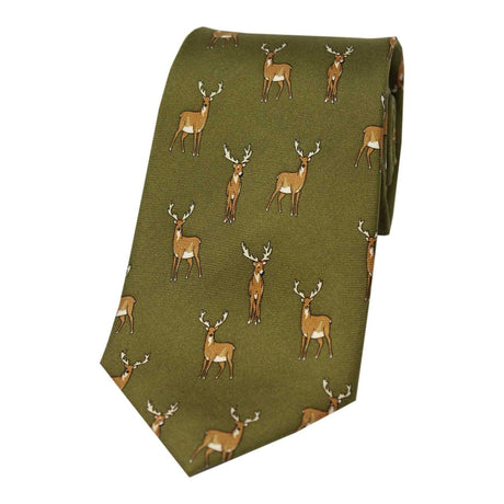 Soprano Standing Stag On Country Green Ground Country Silk Tie