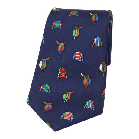 Soprano Racing Colours and Saddles On Navy Ground Country Silk Tie