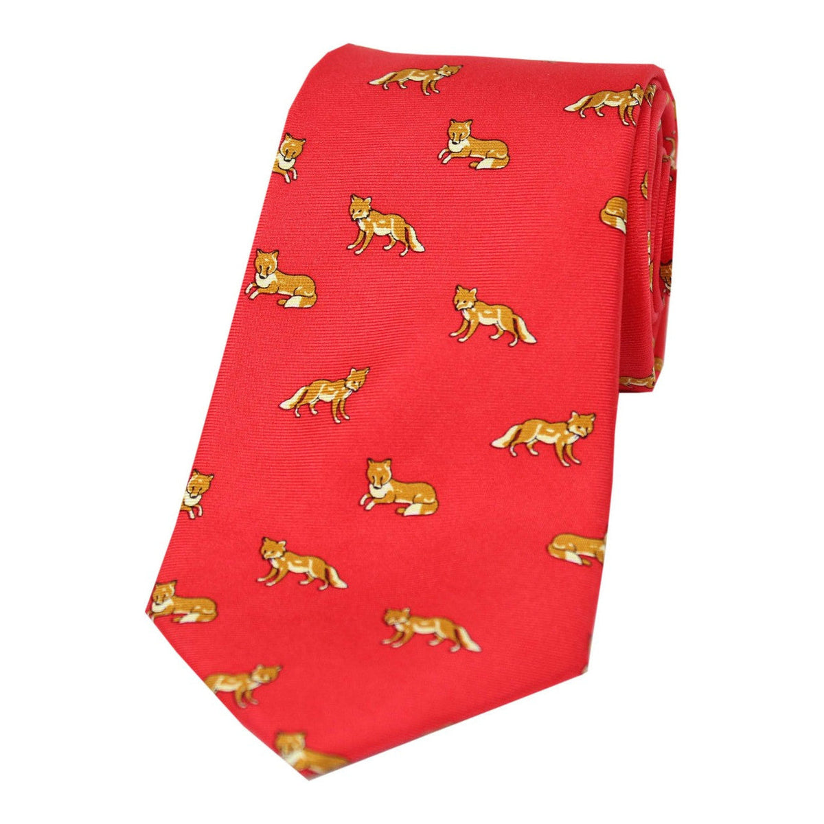 Soprano Foxes On Red Ground Country Silk Tie