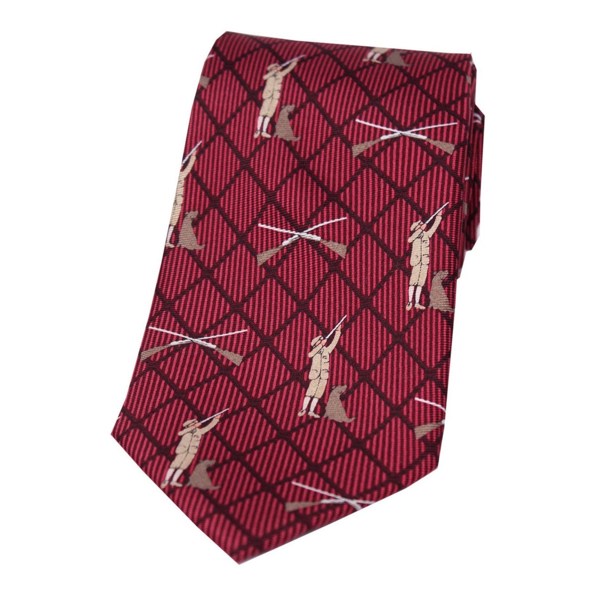 Soprano Hunter and Labrador On Wine Checked Ground Country Silk Tie