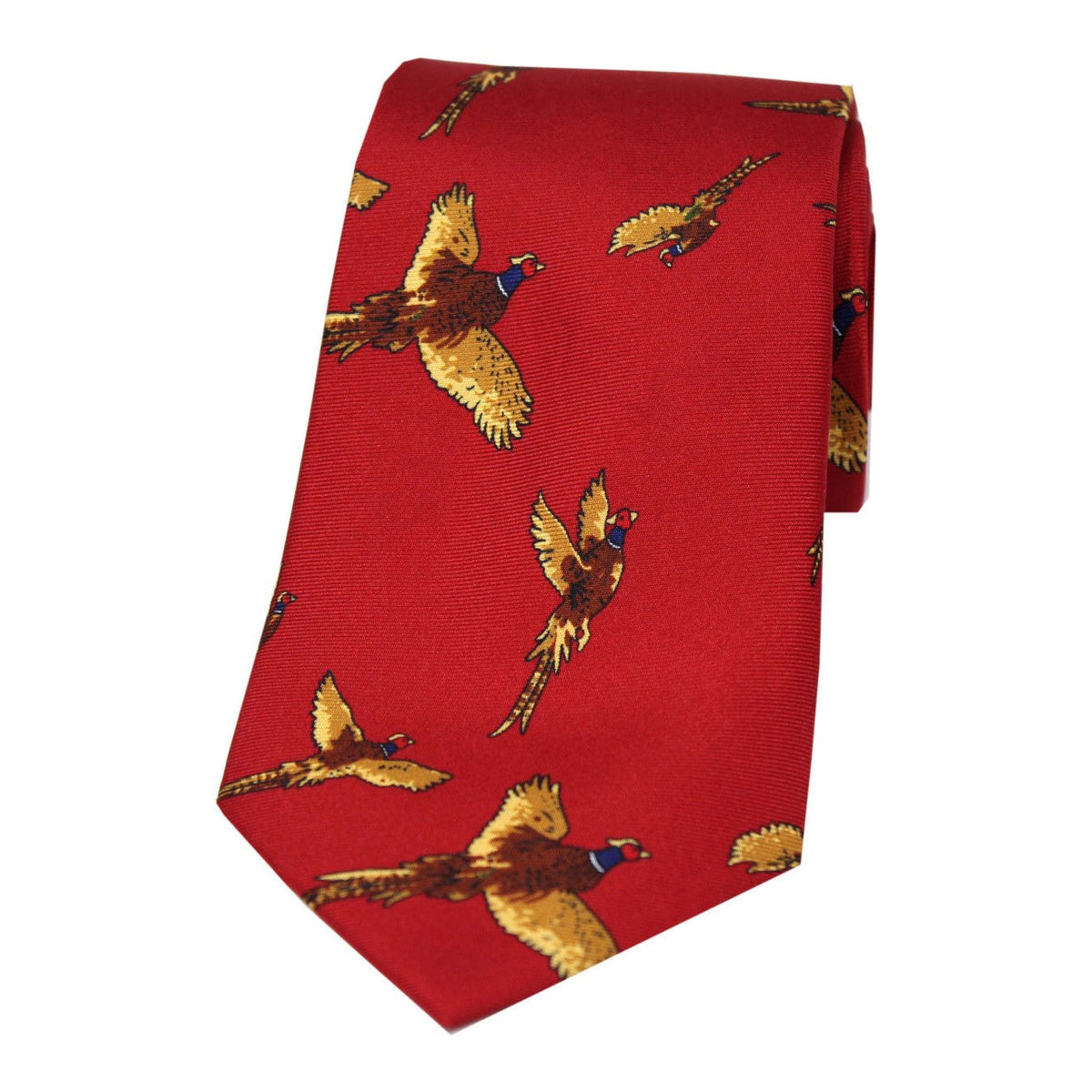 Soprano Flying Pheasants Red Ground Country Silk Tie