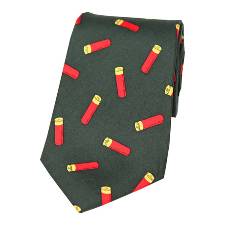 Soprano Shotgun Cartridges On Dark Green Ground Country Silk Tie