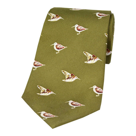 Soprano Standing Woodcock On Country Green Ground Country Silk Tie