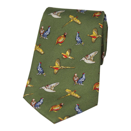 Soprano Country Birds On Country Green Ground Country Silk Tie