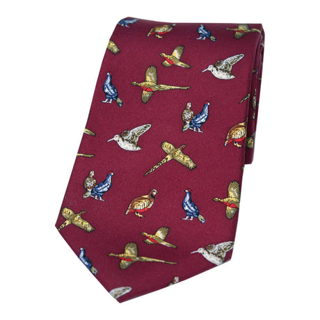 Soprano Country Birds On Wine Ground Country Silk Tie