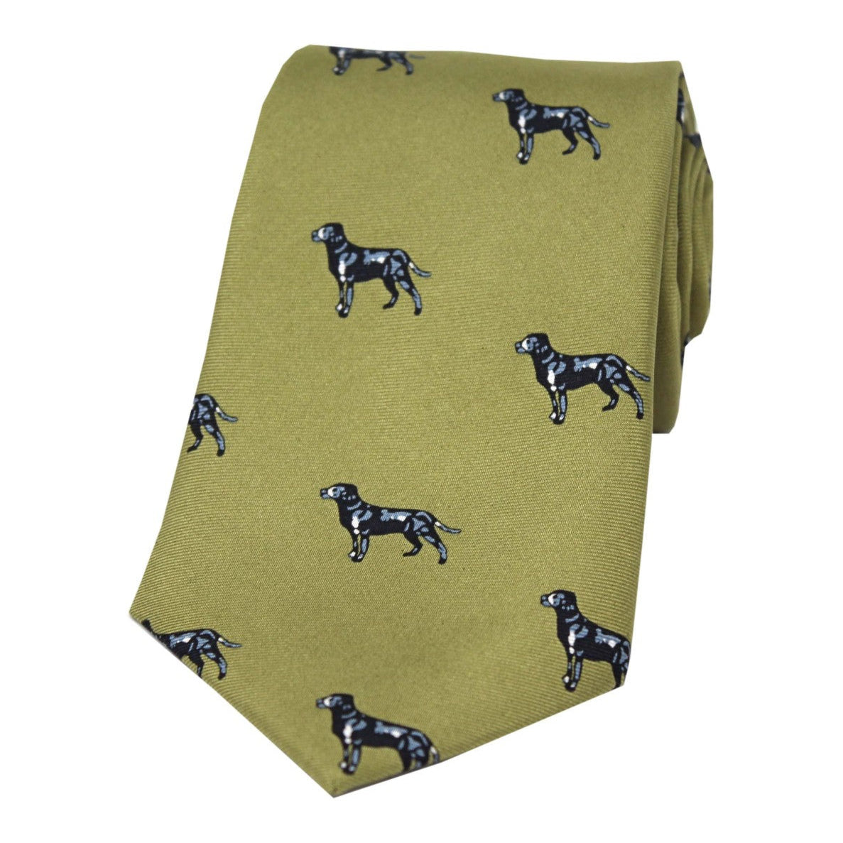 Soprano Black Labradors On Green Ground Country Silk Tie