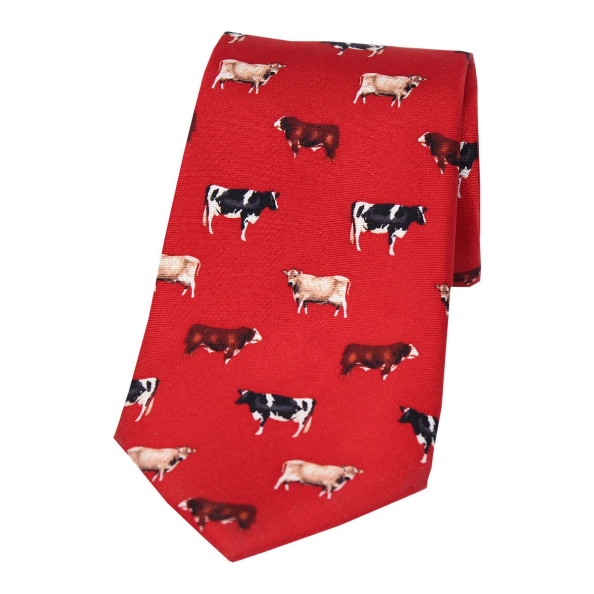 Soprano Cow Breeds On Red Ground Country Silk Tie