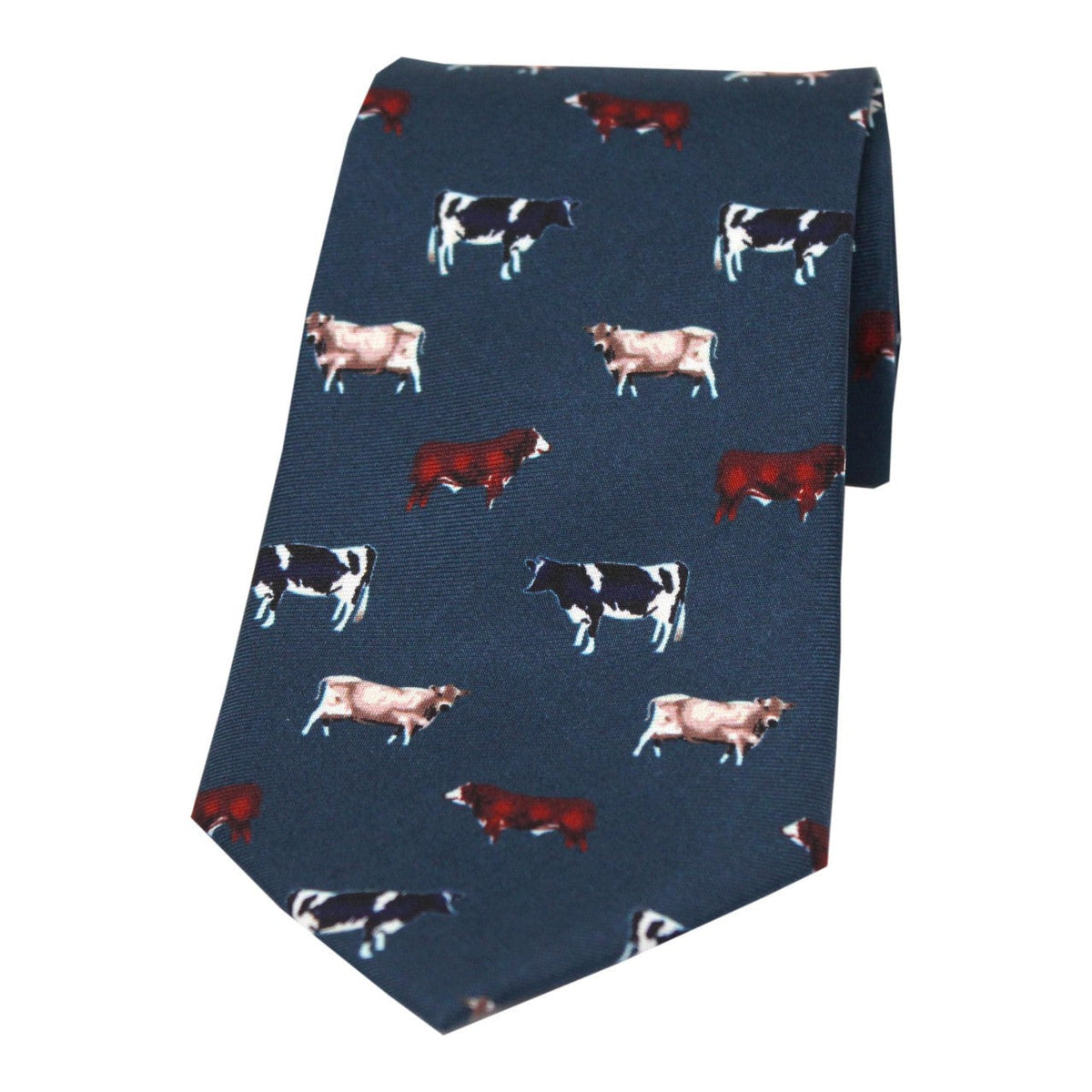 Soprano Navy with Multi Breed Of Cows Country Silk Tie