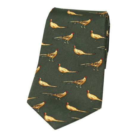 Soprano Standing Pheasants On Green Ground Country Silk Tie