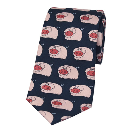 Soprano Funny Pigs On Navy Ground Country Silk Tie