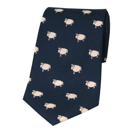 Soprano Flock Of Sheep On Navy Ground Country Silk Tie