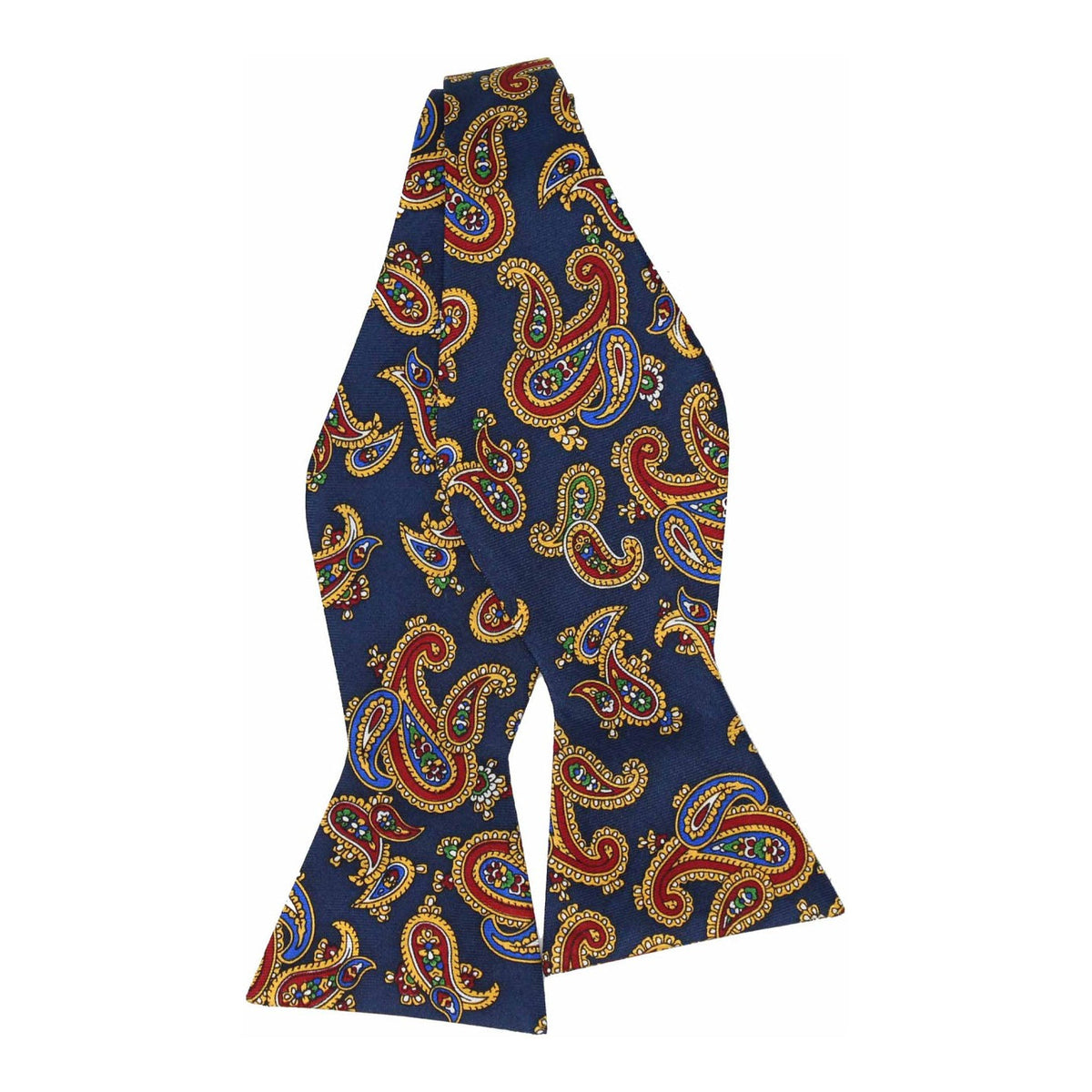 Soprano Silk Twill Edwardian Paisley Self Tie Bow On Navy Ground