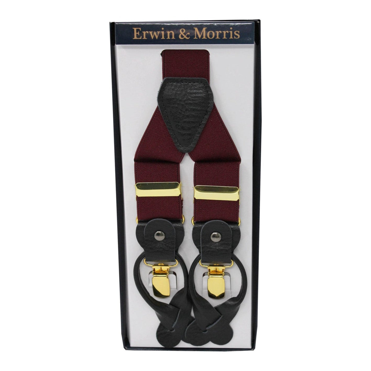 Erwin & Morris Made in UK Plain Wine 2 in 1 Gilt & Leather Y Back Trouser Braces